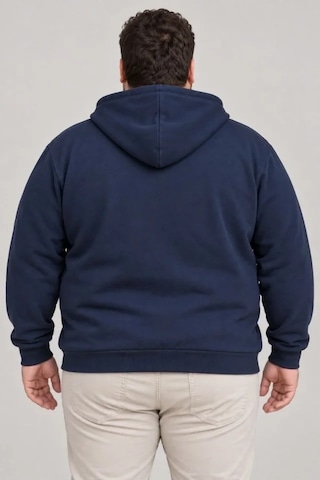 DefyModa Erkek Battal Büyük Beden Üç İplik İçi Şardonlu Kapüşonlu Tam Fermuarlı Kışlık Sweatshirt - Lacivert