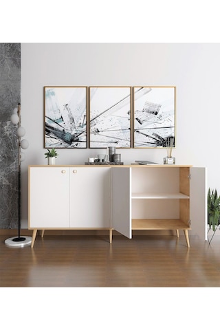 Floradesign Sarissa Konsol / Konsol / Çok Amaçlı Dolap 160 Cm Beyaz+meşe