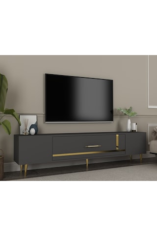 Şuşa Tv Sehpası Tv Ünitesi 150 Cm Antrasit Altın