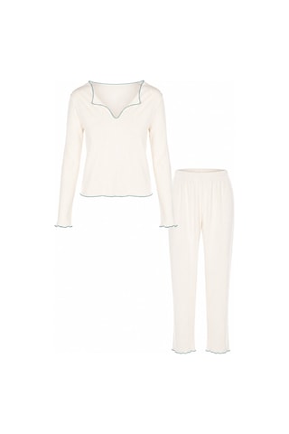 Koza İç Giyim Kadın Soft Touch Fitilli Kalp Detaylı Uzun Kollu Pijama Takımı Kk70640 Mavi