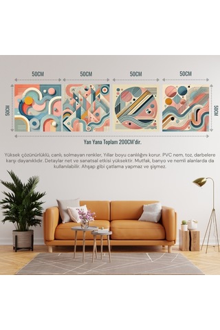 İskandinav Soyut Tablo Set Çerçevesiz 50x50cm Pvc Tablo 4'lü Set 012 Her Bir Tablo 50x50cm Büyüklüğündedir.