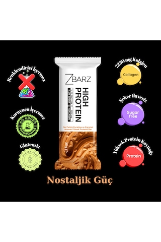 Zbarz Yer Fıstıklı Kurabiye Karamelli Yüksek Proteinli Bar 35 Gr 12 Li