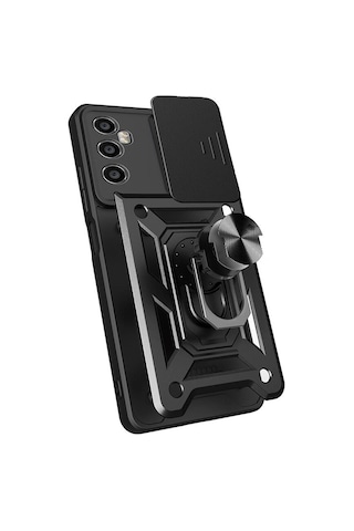 Realme C65 4g Kılıf Magnetik Standlı Kamera Korumalı Zore Sürgülü Vega Kapak Siyah