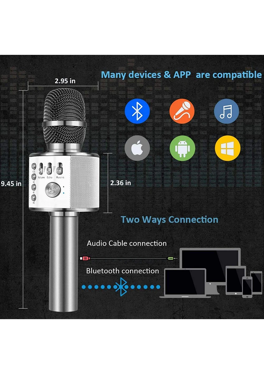 Bluetooth Karaoke Mikrofon Kablosuz Hoparlörlü Led Işıklı, Yüksek Ses Kalitesi, Telefon Uyumlu, Şarjlı Taşınabilir Karaoke Mikrofonu