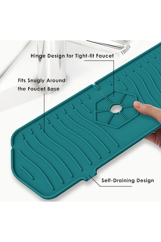Yaleker Silikon Lavabo Damla Tutucu Mat - Suyu Topla Ve Lavaboya Akıt, Mutfak/banyo Tezgahını Kuru Tut, 37x14cm Yeşil