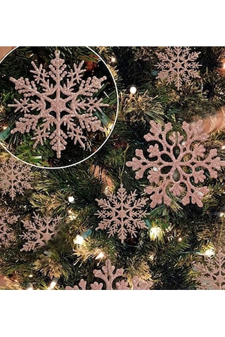 Ruicoo Noel Dekorasyonu: Beyaz Plastik Parlak Kar Taneleri, Gül Altın Rengi, 36 Adet, Ağaç Dekoru, Ev Dekoru