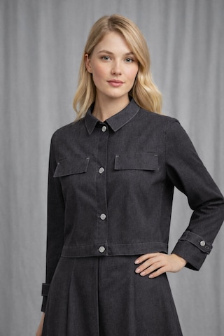 Hiramir Kadın İnce Denim Dokulu Ceketli Elbise Takım Yz2518 Gri