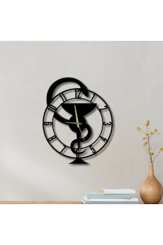 Metal Duvar Saati Eczane Hastanedekoratif Saat Siyah-58 X 58