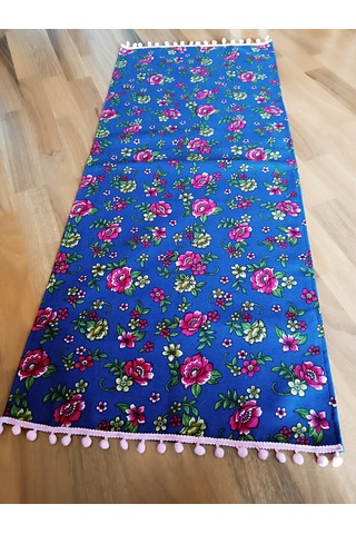 Pembe Ponponlu Gül Divitin Runner Lacivert