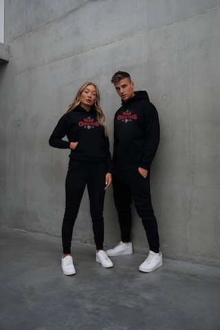 Primemagazam Yılbaşı Merry Christmas Baskılı Oversize Kapüşonlu Sweatshirt Hoodie - Siyah Çeşitli