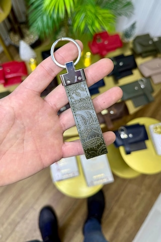 Premium Deri Ruhsat Kılıfı Ve Anahtarlık Seti Yeşil Motifli
