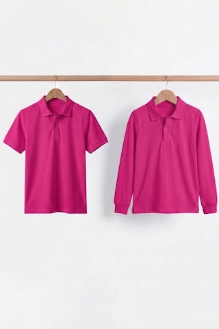Nacar Store Unisex Çocuk Uzun Ve Kısa Kollu Polo Yaka Okul Tişörtü 2'li Set Fuşya