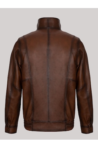 Hakiki Kuzu Derisi Fermuarlı Cepli Erkek Deri Mont Taba Taba