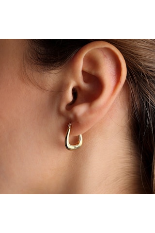 Altın Küpe 14K 585 Parlak Çanta Tasarım 1,8 Cm Zarif Küpe Bombel