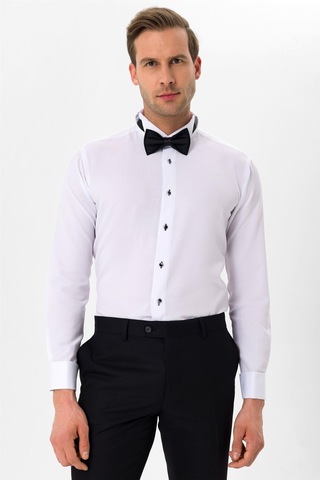 Süvari Siyah Slim Fit Düz Ata Yaka Gömlek