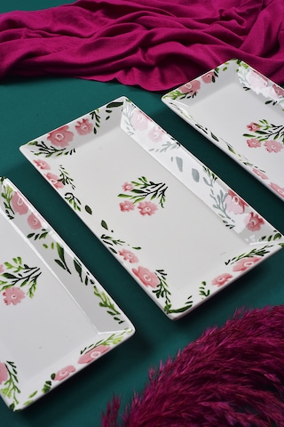 Piatti Naturali 3 Lü Bahar Seramik Kahvaltı Salata Çerezlik Seti Kayık Tabak