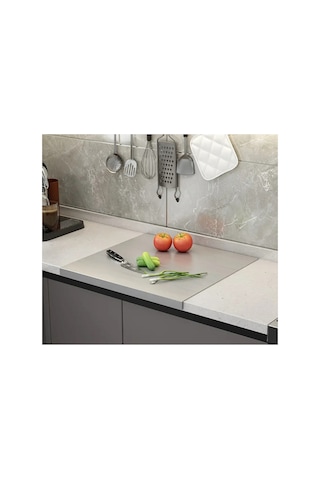 Paslanmaz Çelik 60 X 50 Cm Metal Tezgah Koruyucu L Büküm Çok Amaçlı Kesme Tahtası Gri