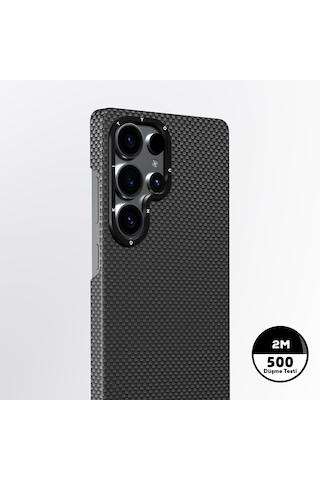 Galaxy S25 Ultra Kılıf Magsafe Uyumlu Aramid Fiber Youngkit 1500d Kevlar Extreme Wing Kapak Siyah