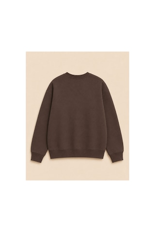 Herkesemoda Çiçek Baskılı 2 İplik Şardonlu Bisiklet Yaka Sweatshirt Kahverengi