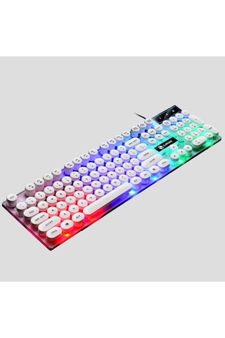 Lımeıde Gtx300 104 Tuşlu Retro Yuvarlak Tuş Kapağı Usb Kablolu Fare Klavyesi, Kablo Uzunluğu: 1,4 M, Renk: Punk Tek Klavye Beyaz