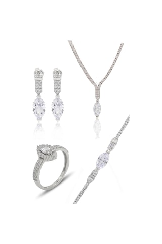 Zirkon Taşlı Mekik Model 925 Ayar Gümüş Dörtlü Kadın Set 201024461 Gümüş