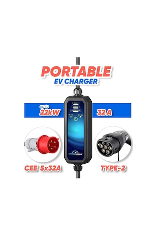 Chargemobile 22 Kw Taşınabilir Şarj Cihazı, 220v Dönüştürücü Araç Şarj İstasyonu Seti