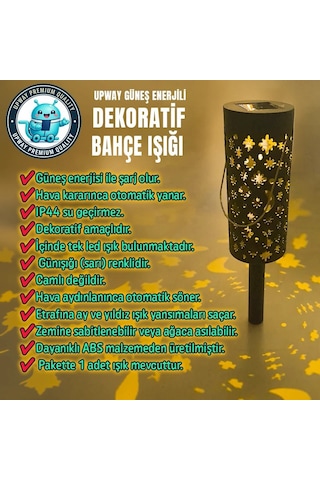 Upway Güneş Enerjili Karanlık Sensörlü Yıldız Hilal Desenli Dekoratif Bahçe Ağaç Çim Lambası Siyah