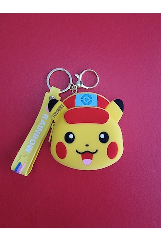 Pokemon Pikachu Figürlü Yumuşak Silikonlu Fermuarlı Mini Cüzdan Anahtarlık Çanta Süsü Model 2- 10 Cm