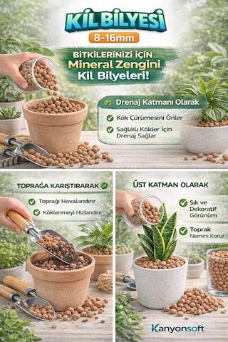 Bitki Bakımı İçin Doğal Kil Bilyesi Hidroton Topraksız Tarım Kil Bilyesi - 3 Litre 3 Lt