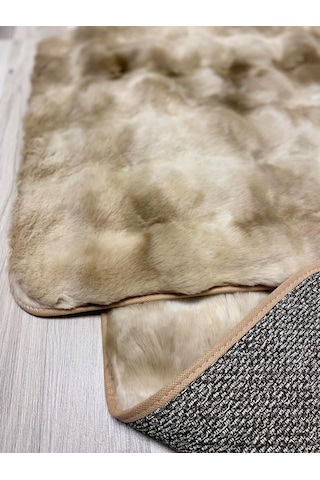 Bubble Tavşan Tüyü, Kaymaz Taban, Pofuduk, Ultra Lüks, Yıkanabilir 2'li Banyo Paspası Eskitme Camel Çok Renkli