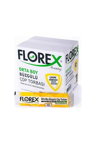 Florex 40 Litre Büzgülü Limon Kokulu Sarı Çöp Torbası Poşeti / 55 x 60 CM 10 x 25 Rulo / Koli