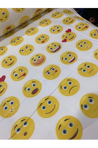 Duck Keten Kumaşı Emoji Desen Leke Tutmaz Ev Tekstili Döşemelik