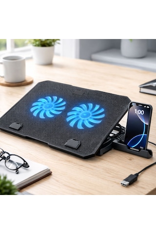 Nitro 2 Fanlı Işıklı Telefon Tutuculu Usb Çoklayıcı Notebook Soğutucu Standı S22