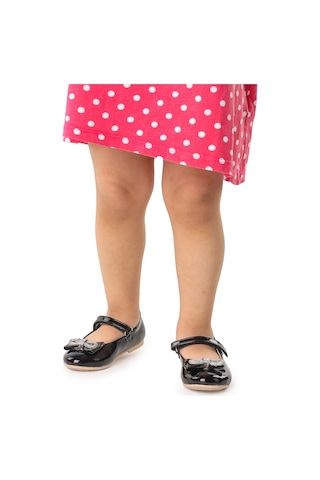 Kiko Kids Papyon Taşlı Cırtlı Kız Çocuk Babet Ayakkabı 254 Rugan Siyah 001