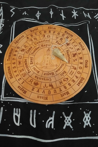 Pandül Sarkaç Tahtası Türkçe Ahşap Sarkaç Örtüsü Doğal Taş Pandül Ritüel Set