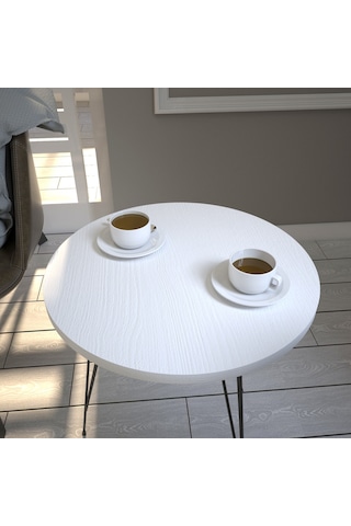 Sandalf Beyaz Yan Sehpa & Metak Ayaklı Servis Sehpası