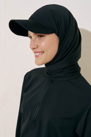 Manuka Cap Şapkalı Mayo Şal Siyah Siyah