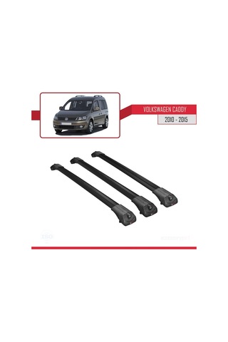 Volkswagen Caddy 2010-2015 Arası İle Uyumlu Ace-1 Ara Atkı Tavan Barı Siyah 3 Adet Bar