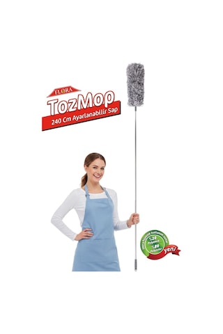 Teleskopik Saplı Toz Alma Mopu 240 Cm, Uzatılır Duvar Tavan Yer Temizleyici Mikrofiber Tozucu F277 Gri