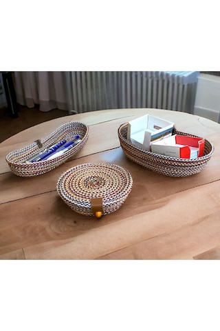 Hasır Sepet, 3'lü Jüt Sepet, %100 Doğal Hasır Sepet, Çok Amaçlı Dekoratif Hasır Sepet, Organizer 001