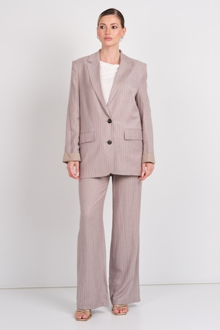 Ayhan Kadın Çizgili Düğmeli Keten Ceket 0860 Kahverengi Kahverengi