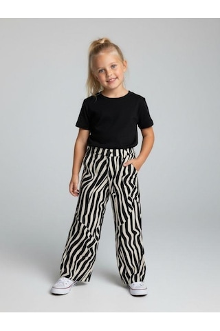 Zekids Kız Çocuk Desenli Keten Pantolon-16752 Çok Renkli