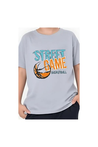 Panios Kids Street Baskılı Erkek Çocuk Yuvarlak Yaka Kısa Kollu T-shirt Gri