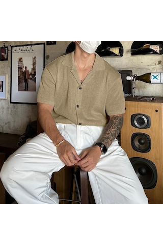 İncerun Erkek Günlük Giyim Düz Renk Örme Kısa Kollu Gömlek Yeşil