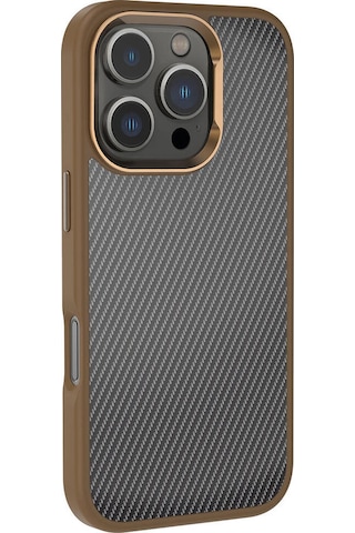 İphone Uyumlu 16 Pro Max Kılıf Karbon Fiber Görünümlü Parlak Kamera Çerçeveli Zore Venus Kapak-siyah