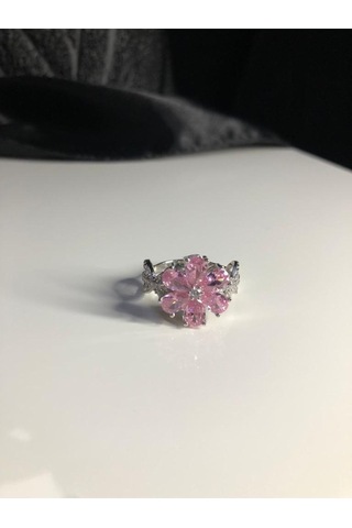 Vog Pembe Taşlı Umut Çiçeği 925 Ayar Gümüş Sevgiliye Eşe Hediye Yüzük