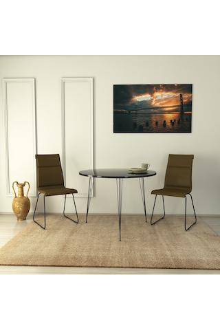 Pasific Home Sandalf Metal Ayaklı Yuvarlak Mutfak Masası Siyah Mermer