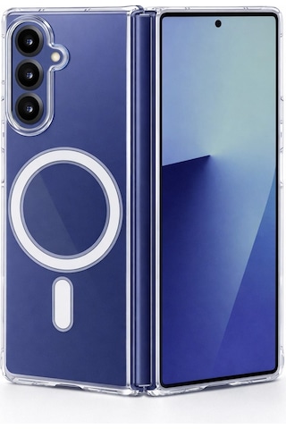 Samsung Uyumlu Galaxy Z Fold 5  Kamera Korumalı Magsafe Wireless Şarj Özellikli Lüks Şeffaf Silikon Telefon Kılıfı Şeffaf