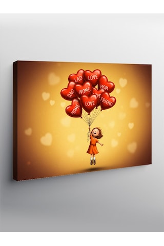 Kanvas Tablo Kalpli Balon Tutan Kız