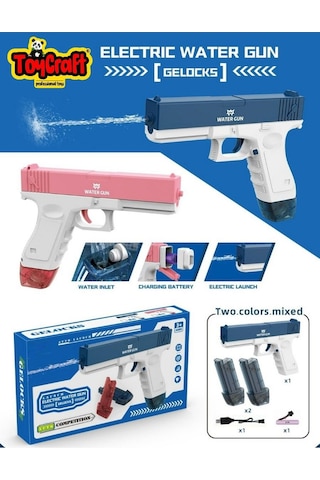 Elektrikli Otomatik Atış Yapan Çift Şaarjörlü Glock Su Tabancası Pembe Pembe